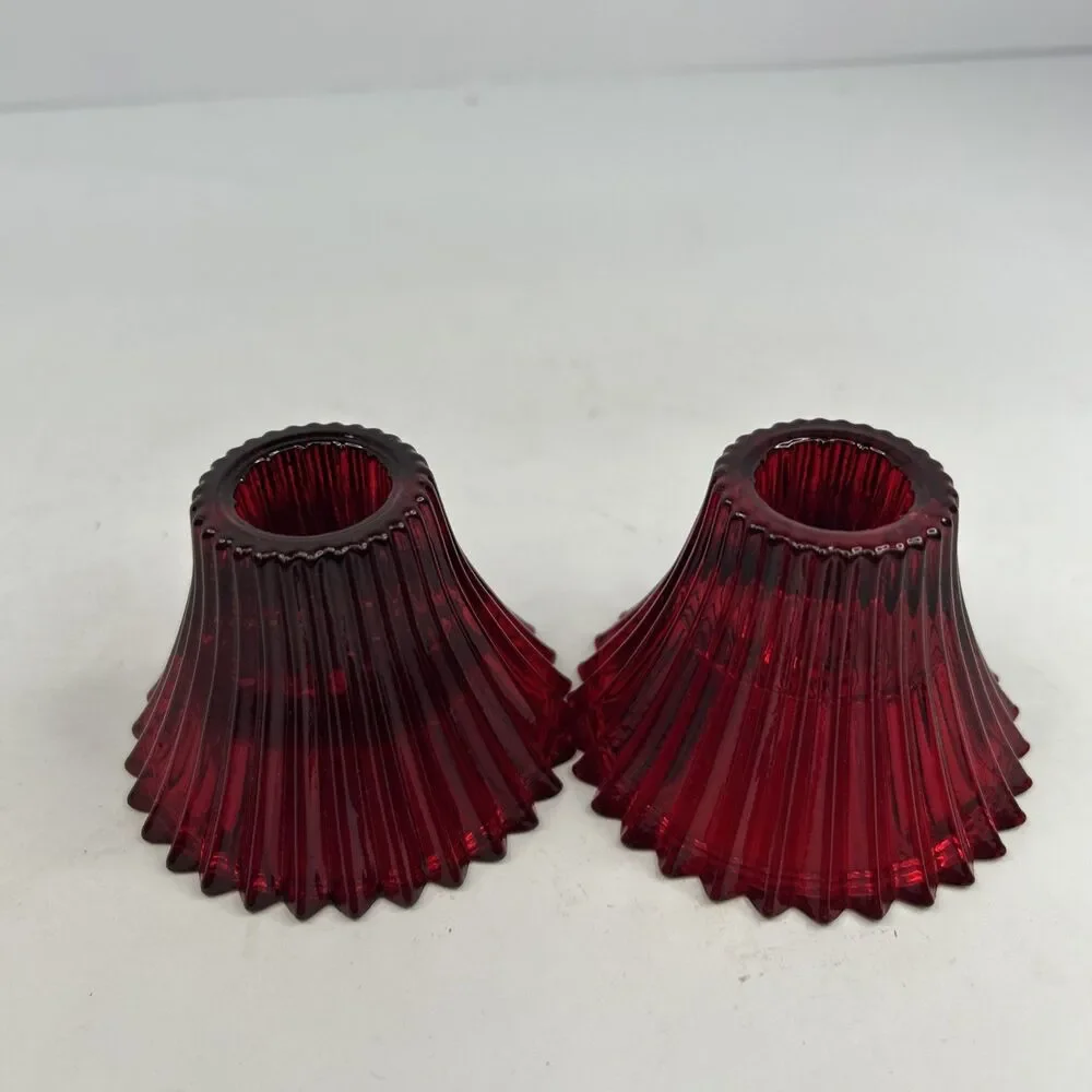 Vintage Gullaskruf Sweden Reffla Ruby Red Reversible Candle Holders Pair
